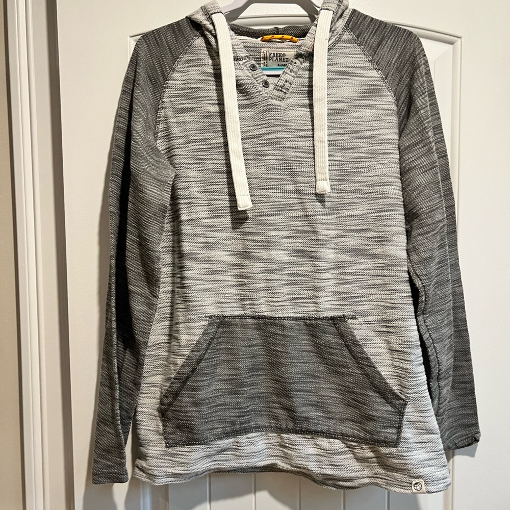Free Planet Men's Gray and White Hoodie